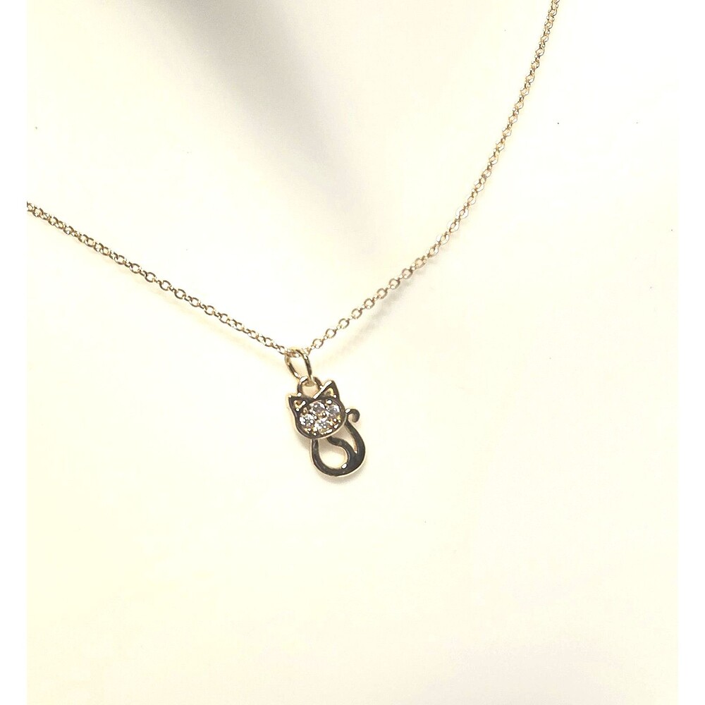 New Gold Tiny Kitten Pendant Necklace Adjustable 16"-18" Pave Crystal Cat Charm